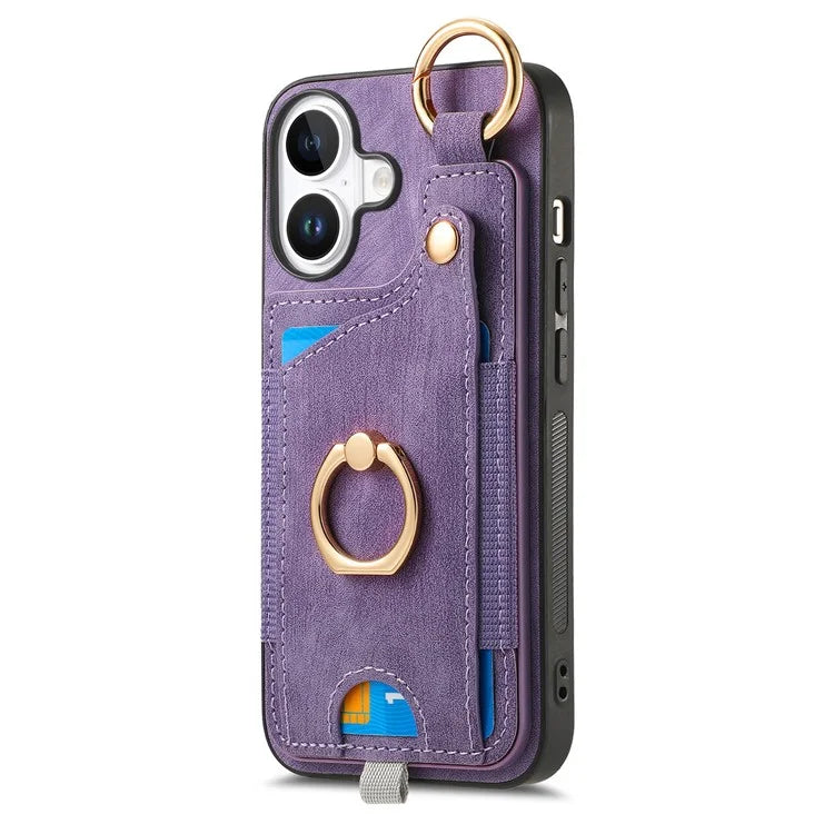 For iPhone 16 Case Card Slots Leather+TPU Phone Cover with Ring Buckle