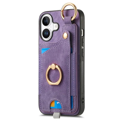 For iPhone 16 Case Card Slots Leather+TPU Phone Cover with Ring Buckle