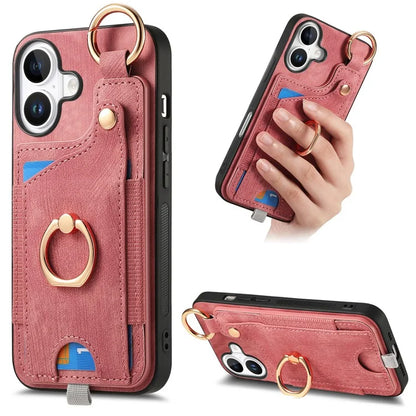 For iPhone 16 Case Card Slots Leather+TPU Phone Cover with Ring Buckle