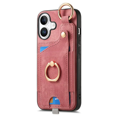 For iPhone 16 Case Card Slots Leather+TPU Phone Cover with Ring Buckle