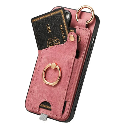 For iPhone 16 Case Card Slots Leather+TPU Phone Cover with Ring Buckle