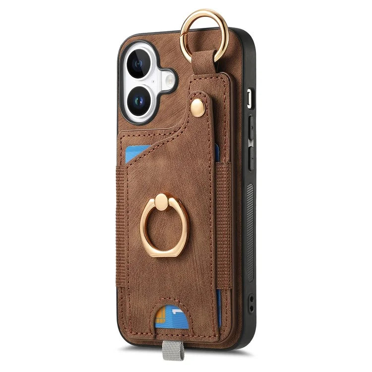 For iPhone 16 Case Card Slots Leather+TPU Phone Cover with Ring Buckle