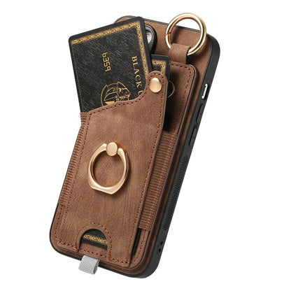 For iPhone 16 Case Card Slots Leather+TPU Phone Cover with Ring Buckle