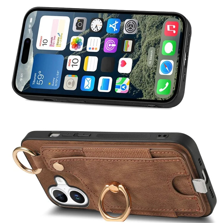 For iPhone 16 Case Card Slots Leather+TPU Phone Cover with Ring Buckle