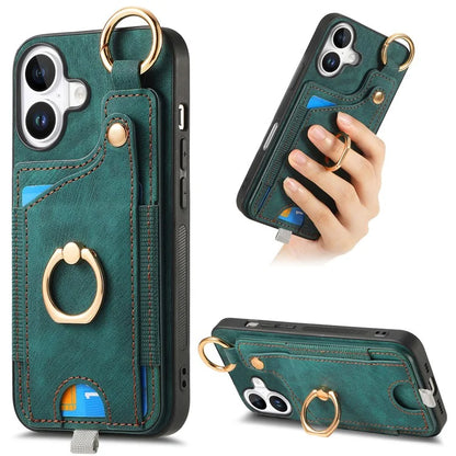 For iPhone 16 Case Card Slots Leather+TPU Phone Cover with Ring Buckle