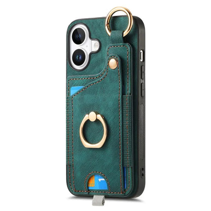 For iPhone 16 Case Card Slots Leather+TPU Phone Cover with Ring Buckle