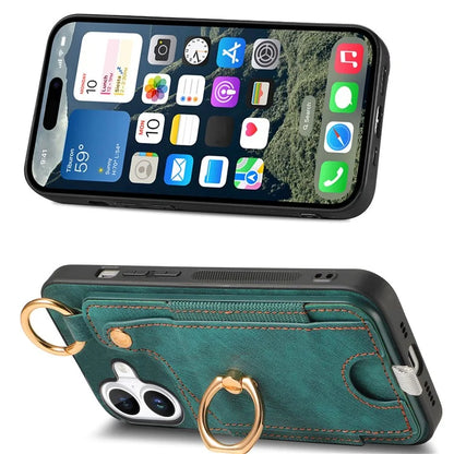 For iPhone 16 Case Card Slots Leather+TPU Phone Cover with Ring Buckle