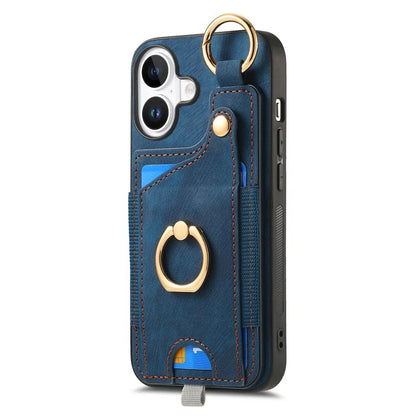 For iPhone 16 Case Card Slots Leather+TPU Phone Cover with Ring Buckle