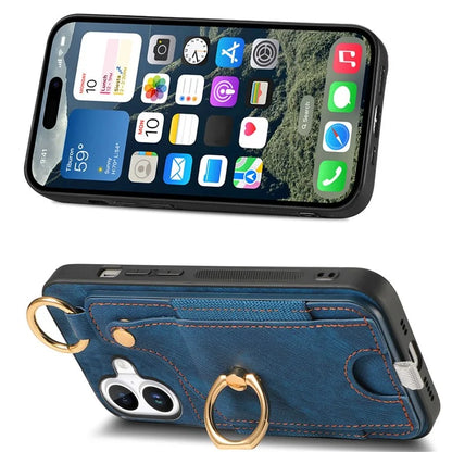 For iPhone 16 Case Card Slots Leather+TPU Phone Cover with Ring Buckle