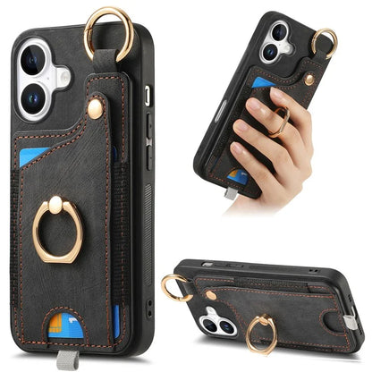 For iPhone 16 Case Card Slots Leather+TPU Phone Cover with Ring Buckle