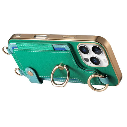 For iPhone 16 Pro Max Case Leather+TPU Phone Cover with Card Slots Kickstand and Lanyard