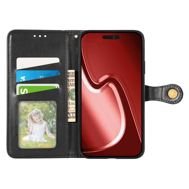 For iPhone 16 Pro Case Leather Phone Case Wallet Stand Cover with Wrist Strap