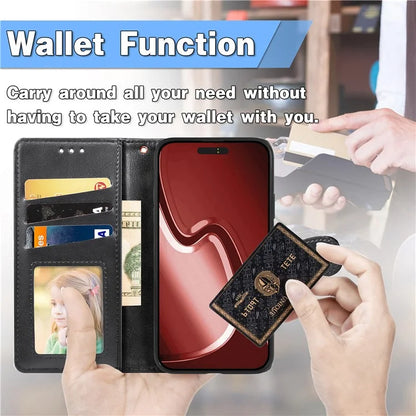 For iPhone 16 Pro Case Leather Phone Case Wallet Stand Cover with Wrist Strap