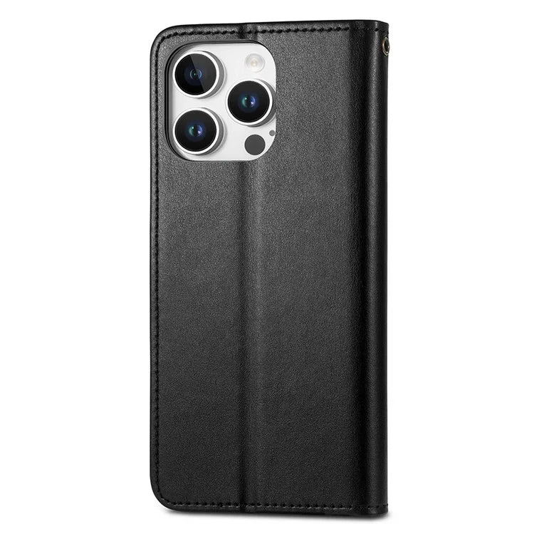 For iPhone 16 Pro Case Leather Phone Case Wallet Stand Cover with Wrist Strap