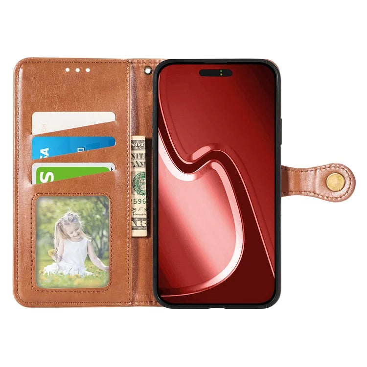 For iPhone 16 Pro Case Leather Phone Case Wallet Stand Cover with Wrist Strap
