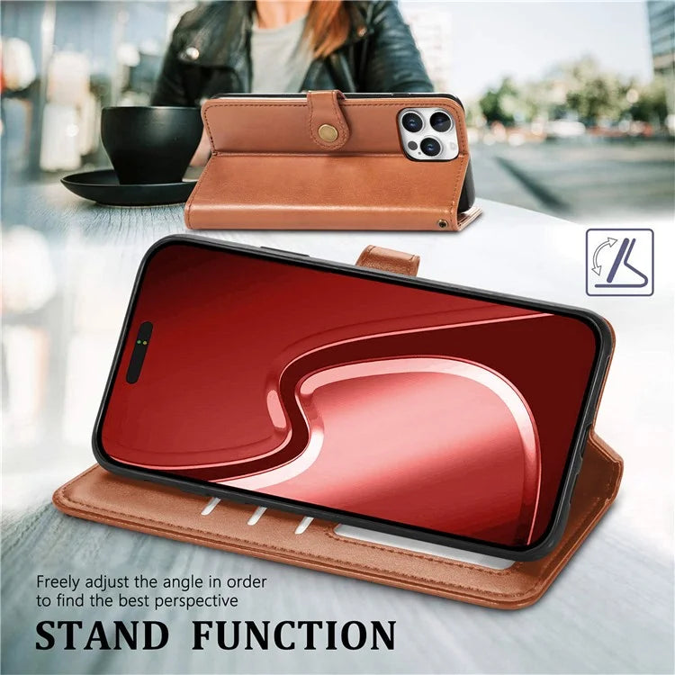 For iPhone 16 Pro Case Leather Phone Case Wallet Stand Cover with Wrist Strap