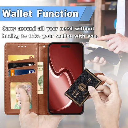 For iPhone 16 Pro Case Leather Phone Case Wallet Stand Cover with Wrist Strap