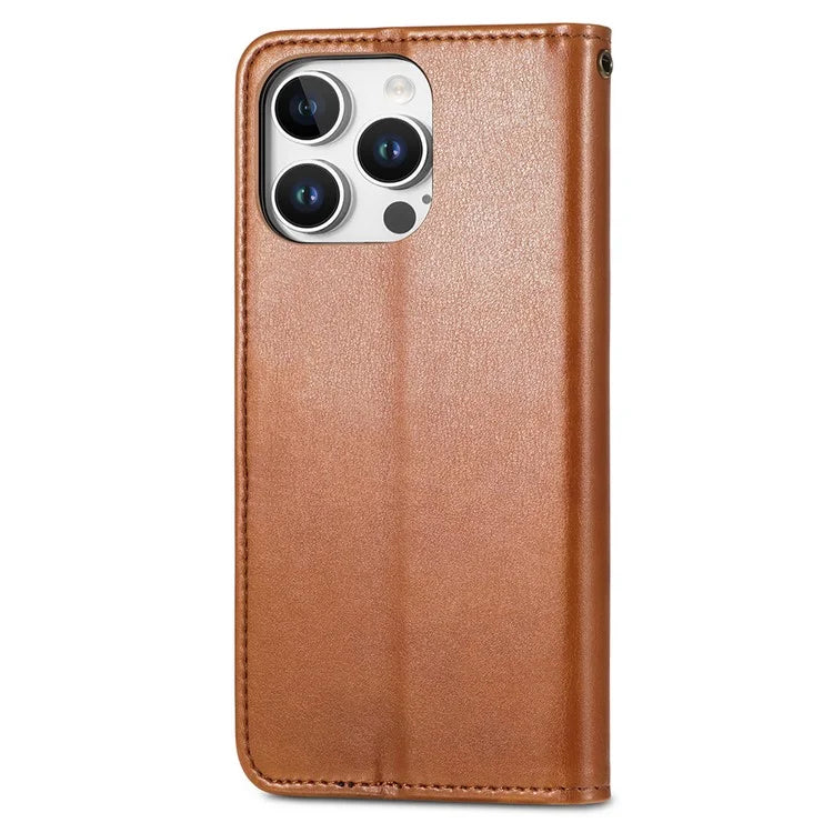 For iPhone 16 Pro Case Leather Phone Case Wallet Stand Cover with Wrist Strap