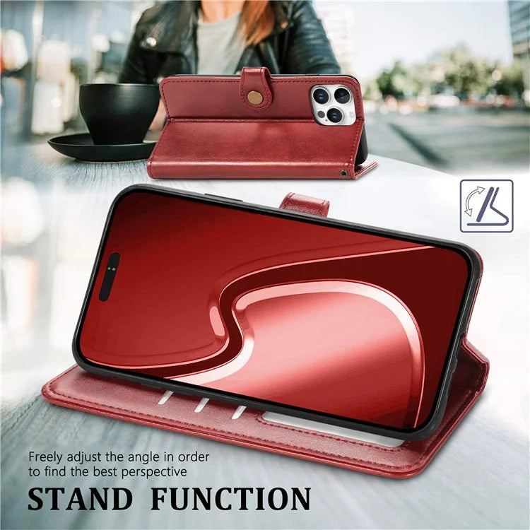 For iPhone 16 Pro Case Leather Phone Case Wallet Stand Cover with Wrist Strap