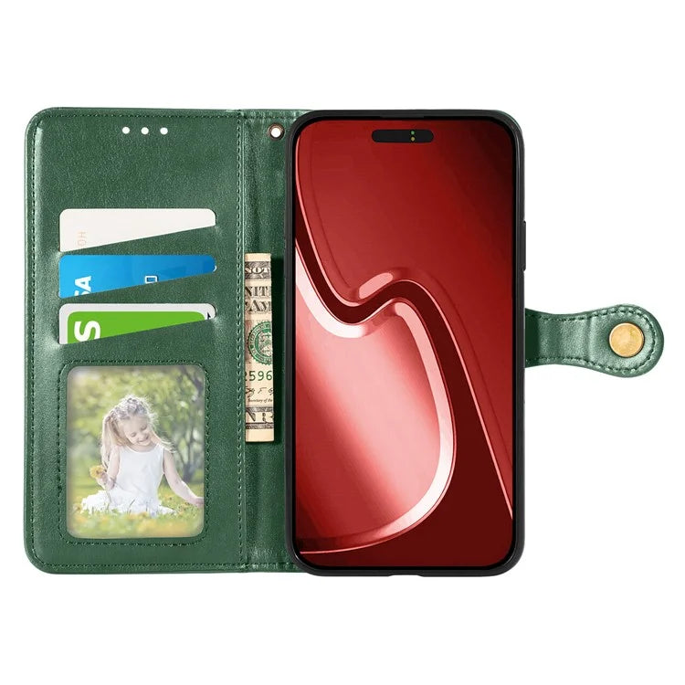 For iPhone 16 Pro Case Leather Phone Case Wallet Stand Cover with Wrist Strap
