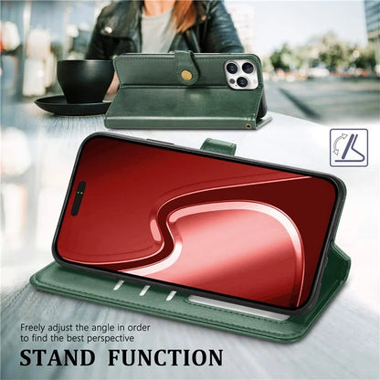 For iPhone 16 Pro Case Leather Phone Case Wallet Stand Cover with Wrist Strap