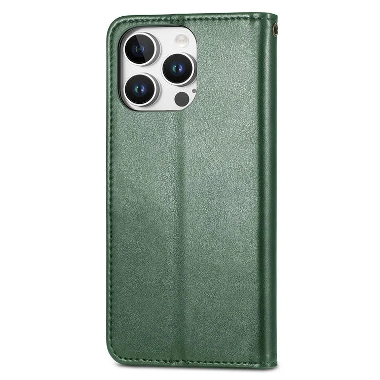 For iPhone 16 Pro Case Leather Phone Case Wallet Stand Cover with Wrist Strap