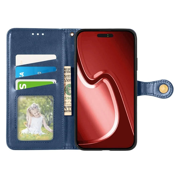 For iPhone 16 Pro Case Leather Phone Case Wallet Stand Cover with Wrist Strap