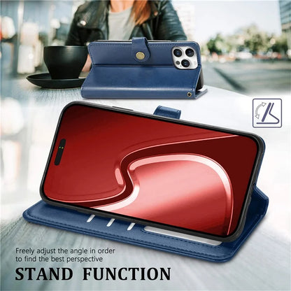 For iPhone 16 Pro Case Leather Phone Case Wallet Stand Cover with Wrist Strap