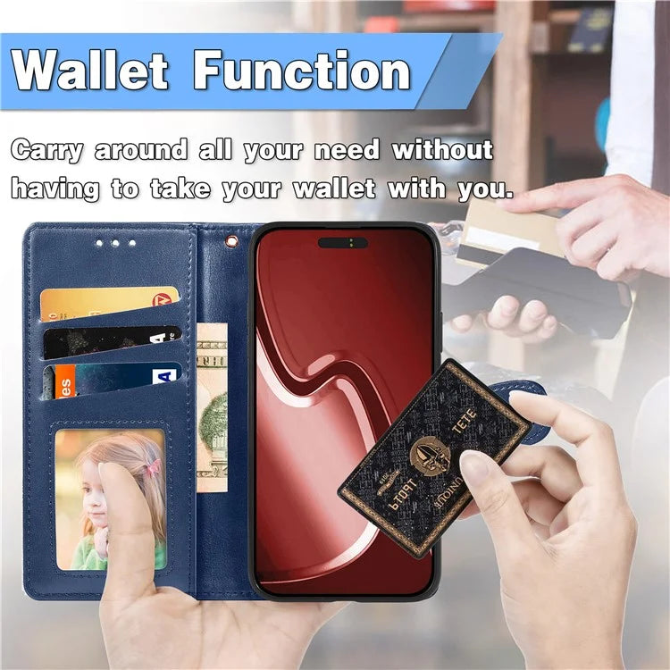 For iPhone 16 Pro Case Leather Phone Case Wallet Stand Cover with Wrist Strap