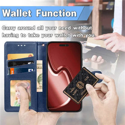 For iPhone 16 Pro Case Leather Phone Case Wallet Stand Cover with Wrist Strap