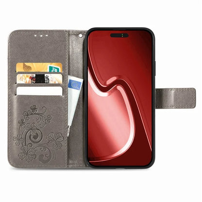 For iPhone 16 Pro Leather Case Four-Leaf Clover Phone Wallet Cover