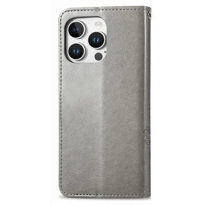For iPhone 16 Pro Leather Case Four-Leaf Clover Phone Wallet Cover
