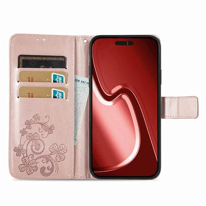 For iPhone 16 Pro Leather Case Four-Leaf Clover Phone Wallet Cover
