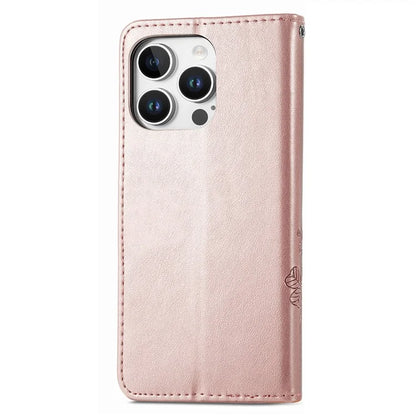 For iPhone 16 Pro Leather Case Four-Leaf Clover Phone Wallet Cover