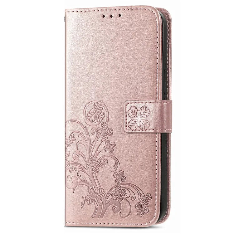 For iPhone 16 Pro Leather Case Four-Leaf Clover Phone Wallet Cover