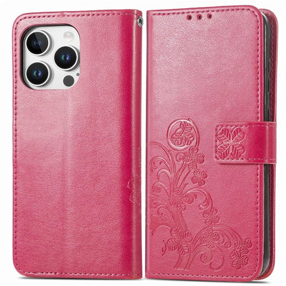For iPhone 16 Pro Leather Case Four-Leaf Clover Phone Wallet Cover