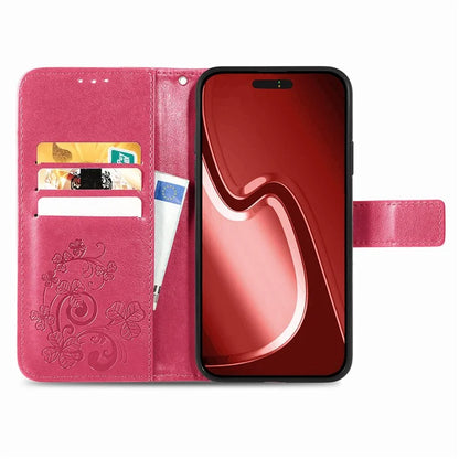 For iPhone 16 Pro Leather Case Four-Leaf Clover Phone Wallet Cover