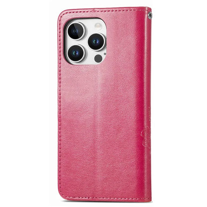 For iPhone 16 Pro Leather Case Four-Leaf Clover Phone Wallet Cover