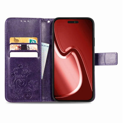 For iPhone 16 Pro Leather Case Four-Leaf Clover Phone Wallet Cover
