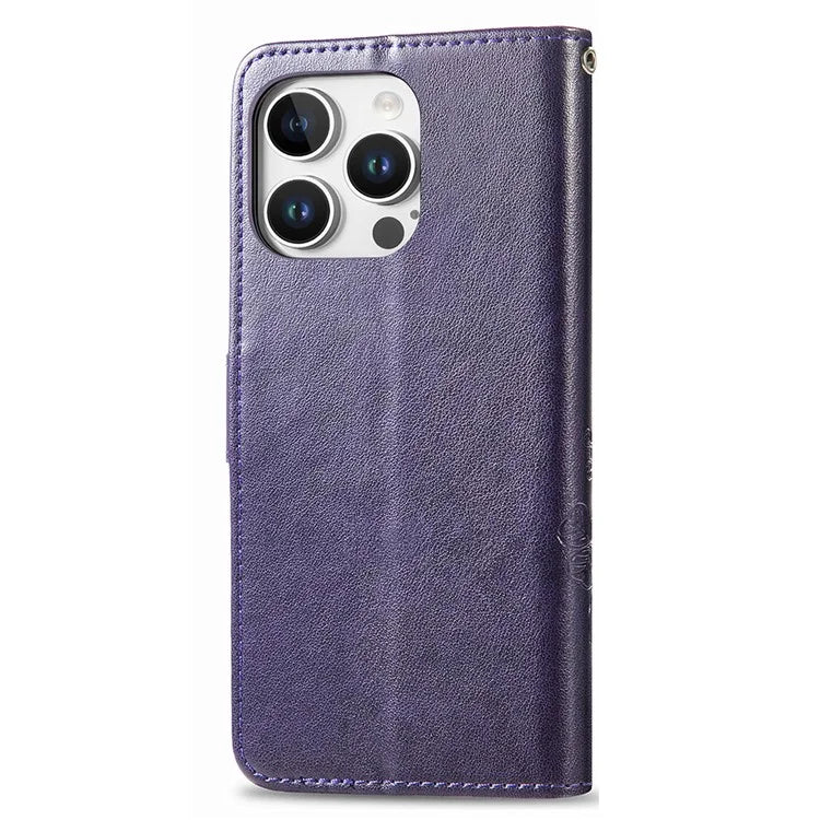 For iPhone 16 Pro Leather Case Four-Leaf Clover Phone Wallet Cover