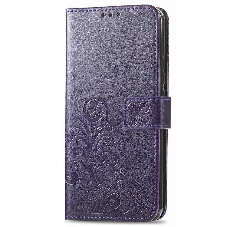 For iPhone 16 Pro Leather Case Four-Leaf Clover Phone Wallet Cover