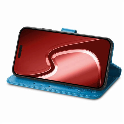 For iPhone 16 Pro Leather Case Four-Leaf Clover Phone Wallet Cover