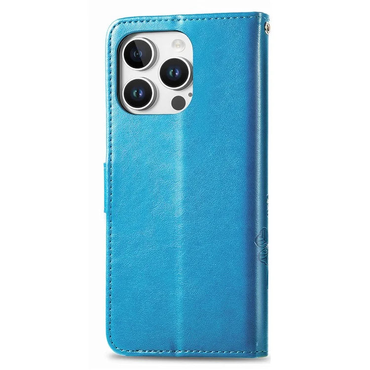For iPhone 16 Pro Leather Case Four-Leaf Clover Phone Wallet Cover