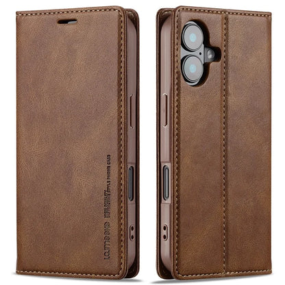 LC.IMEEKE For iPhone 16 Plus Leather Case RFID Blocking Card Slots Phone Cover