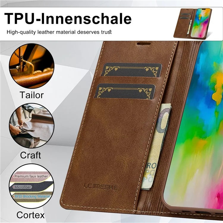 LC.IMEEKE For iPhone 16 Plus Leather Case RFID Blocking Card Slots Phone Cover
