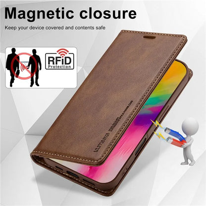 LC.IMEEKE For iPhone 16 Plus Leather Case RFID Blocking Card Slots Phone Cover