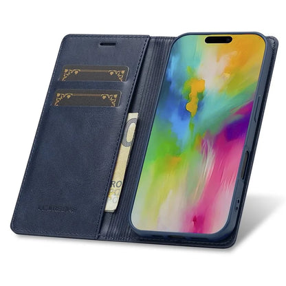 LC.IMEEKE For iPhone 16 Plus Leather Case RFID Blocking Card Slots Phone Cover