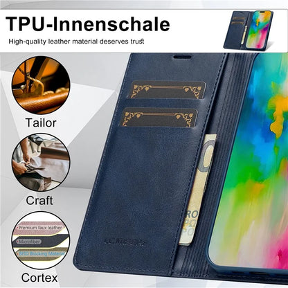 LC.IMEEKE For iPhone 16 Plus Leather Case RFID Blocking Card Slots Phone Cover