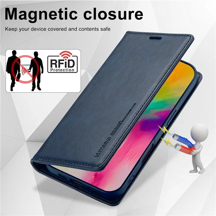 LC.IMEEKE For iPhone 16 Plus Leather Case RFID Blocking Card Slots Phone Cover