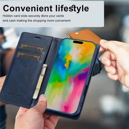 LC.IMEEKE For iPhone 16 Plus Leather Case RFID Blocking Card Slots Phone Cover